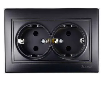 фото Розетка 2-м СП Мира 16А IP20 с заземл. керам. черн. бархат LEZARD 701-4242-127