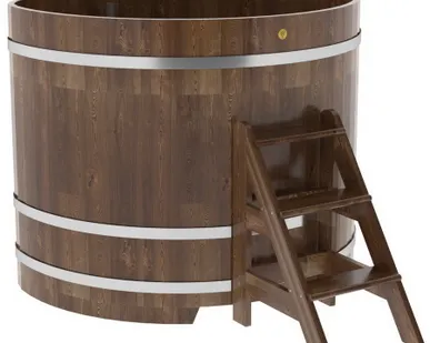 фото Купель для бани из сращенной лиственницы угловая 1,37х1,37 (мореная, Н = 1,2 м)