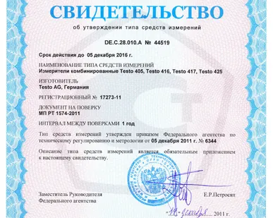 фото Первичная поверка анемометр (канал скорости+ канал температуры)