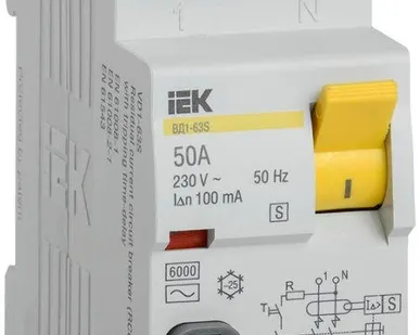 фото Выключатель дифференциального тока (УЗО) 2п 50А 100мА тип ACS ВД1-63S IEK MDV12-2-050-100