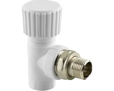 фото Вентиль для радиатора угловой PPR 20х1/2, белый, RTP