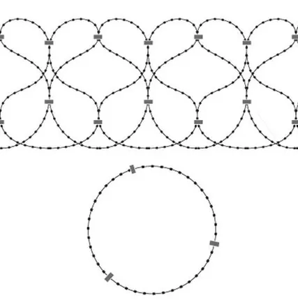 Фото №0 Спиральный барьер безопасности из армированной колючей ленты:бухта 500мм витков в п.м. 6,2 клепок- 5 ГОСТ 3282-74 (10м)(индивидуальная упаковка)