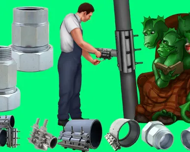 фото Сансфера. Хомуты ремонтные. муфты зажимные