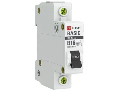 фото Выключатель автоматический модульный 1п B 16А 4.5кА ВА 47-29 Basic EKF mcb4729-1-16-B