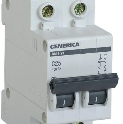 Фото №0 Выключатель автоматический модульный 2п C 25А 4.5кА ВА47-29 GENERICA ИЭК MVA25-2-025-C
