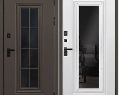 фото Входная дверь ТЕРМО Тундра муар коричневый стеклопакет-белый матовый АСД