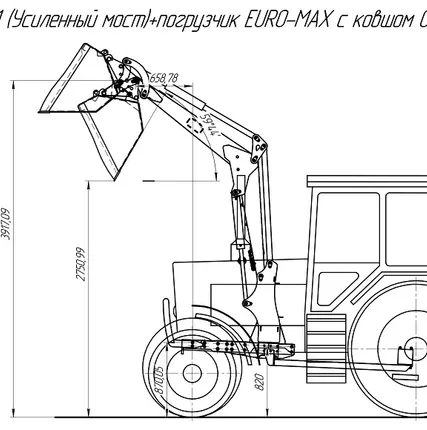 Фото №12 Фpонтaльный погрузчик ПКУ EurоМАХ на трактора МТЗ 8 и 9 серии в том числе с усиленным мостом.
