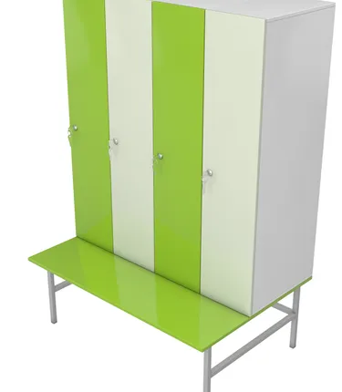 Фото №0 Шкаф-скамейка для раздевалок c покрытием HPL с четырьмя отсеками