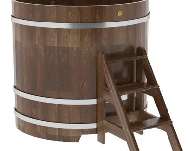 фото Купель для бани из сращенной лиственницы угловая 1,19х1,19 (мореная, Н = 1,2 м)