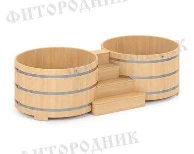 фото Деревянная купель для бани (сауны) круглая двойная из кедра 2000х2000х1200