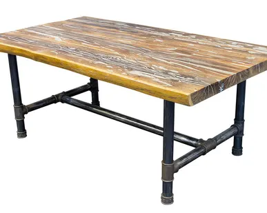 фото Авторский стол № 3, дуб взорванный, заливка алюминий, покрытие масло, 75х108х198см, ножки съёмные, черный металл Стол № 3