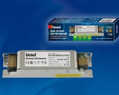 фото Блок питания UET-VAS-038A20 12V IP20 Блок питания, 38Вт. Металлический корпус. TM Uniel