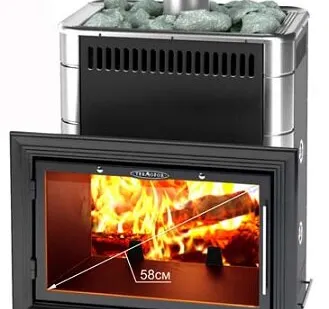 фото Печь для бани ТМФ Витрувия II Inox антрацит нерж.вставки