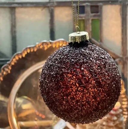 Фото №0 Шар елочный обсыпанный 8 см бордовый стекло
