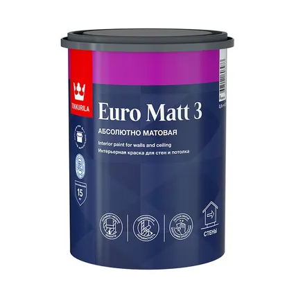 Фото №0 Краска моющаяся матовая EURO MATT 3 глубокоматовая База C TIKKURILA 0,9 л