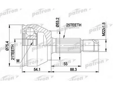 фото Patron ШРУС наружный Fusion/Fiesta шлицы 21*25 ор 1418951 Patron PCV3385
