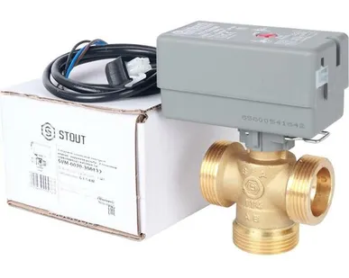 фото STOUT Компактный 3-Ходовой зональный клапан, сервопривод 230V, с кабелем 1м., НР 1 1/4