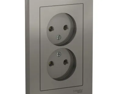 фото Розетка 2-м AtlasDesign 16А без заземл. в сборе сталь SchE ATN000920