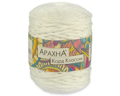 фото Пряжа ARACHNA "Cord Classic" 100% полиэфир 200 г ± 10 г 100 м №01 белый