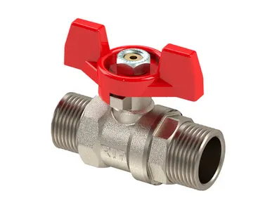 фото Кран шаровой ручка бабочка, латунь, наружная/наружная резьба 1",PN25 индивидуальная упаковка, никель, RTP