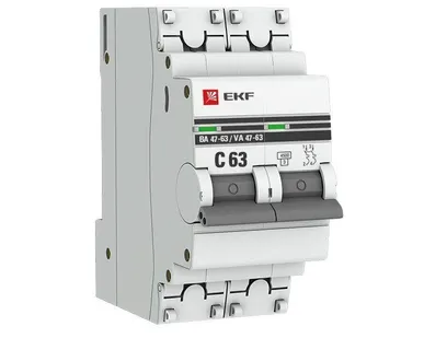 фото Выключатель автоматический модульный 2п C 63А 4.5кА ВА 47-63 PROxima EKF mcb4763-2-63C-pro