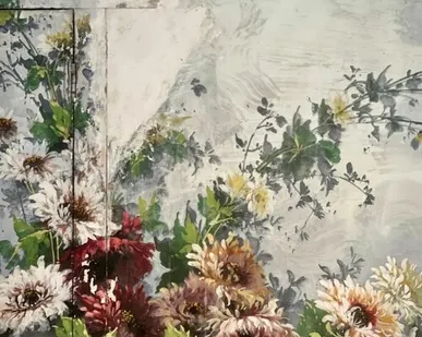 фото Репродукция фрески 21х28 см Розовые хризантемы