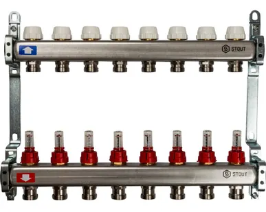 фото Коллектор из нержавеющей стали с расходомерами 8 вых. STOUT