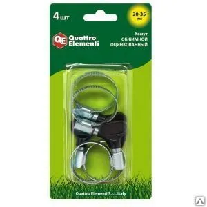 Фото №0 Обжимной хомут quattro elementi 20-35 мм оцинкованный с ключом 4 шт 642-210