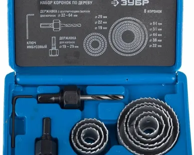 фото Набор коронок по дереву ЗУБР D19-64 мм. 11 предметов