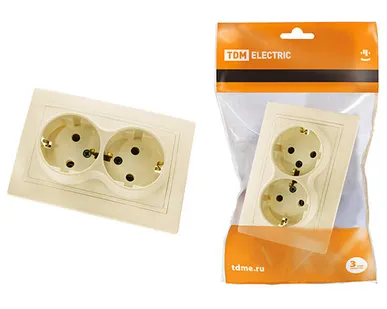 фото Розетка двойная с заземлением 16А слоновая кость "Таймыр"