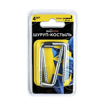 Фото №0 Шуруп-костыль 6х60 оцинкованный в блистере Bauhow, 4 шт