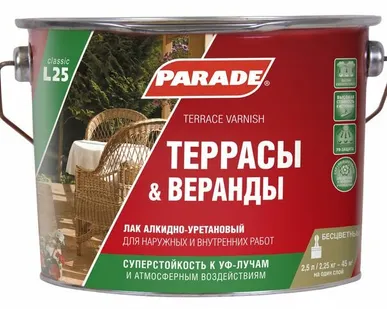 фото Лак алкидно-уретановый PARADE L25 Террасы & Веранды Матовый 2,5л Россия