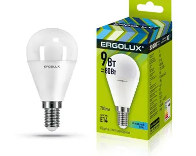 фото Лампа светодиодная LED-G45-9W-E14-4К Шар 9Вт E14 4000К 172-265В Ergolux 13174