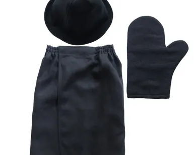 фото Комплект банный Linen Steam Уголь (шапка, рукавица, килт)