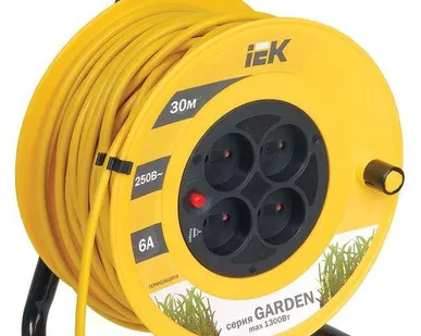 фото Удлинитель на катушке 4х30м без заземл. 6А IP20 УК30 "Garden" с термозащ. 2х0.75 ИЭК WKP23-06-04-30