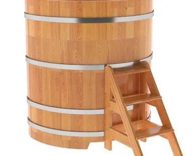 фото Купель для бани из сращенной лиственницы угловая 1,19х1,19 (натуральная, Н = 1,4 м)