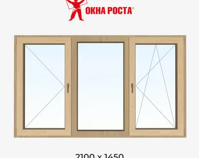 фото Трехстворчатое деревянное окно из липы, 1450х2100 мм, поворотное/глухое/поворотно откидное