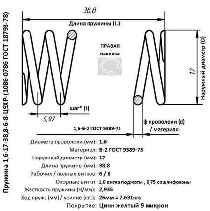 Фото №0 Пружина 1,6-17-38,8-6-8-Ц9ХР-(1086-0786 ГОСТ 18793-80)