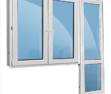 фото Окно двухстворчатое Wintech W80 с балконной дверью