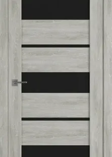 фото Межкомнатные двери ALBERO "Бостон" Дуб снежный / Черное стекло (ДО)