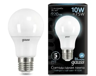 фото Светодиодная лампа Gauss A60 10W 920Lm 4100K E27 102502210