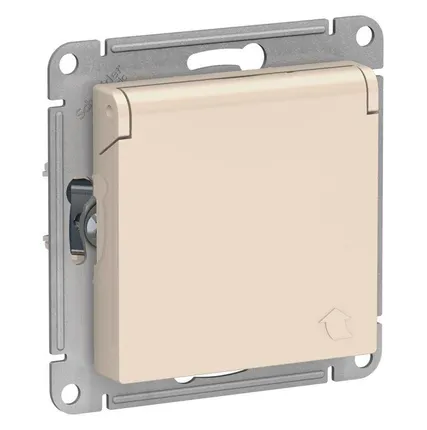 Фото №0 Розетка 1-м СП AtlasDesign 16А IP20 с заземл. защ. шторки с крышкой механизм беж. SE ATN000246