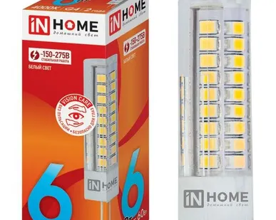 фото Лампа светодиодная LED-JCD 6Вт 4000К нейтр. бел. G4 570лм 230В IN HOME 4690612036144