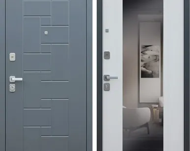 фото Входная дверь Арсенал букле графит-Зеркало ясень белый снег АСД