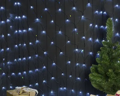 фото Светодиодная гирлянда сетка (2,4х1,2м, белая, LED, 24V, провод чёрный)