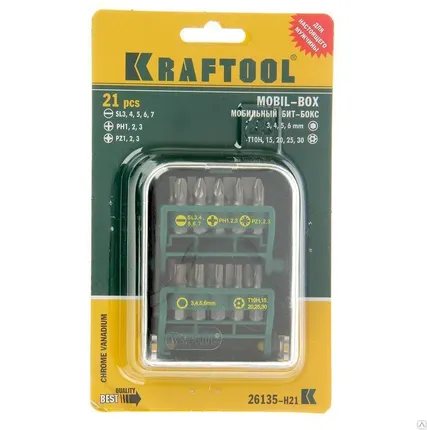 Фото №0 Набор KRAFTOOL "EXPERT" Биты в мобильном бит-боксе с клипсой Cr-V, 25мм, 21