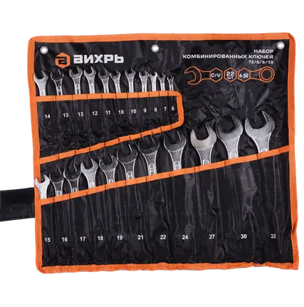 Фото №0 Набор комбинированных ключей 22 шт. 6 - 32, в чехле Вихрь