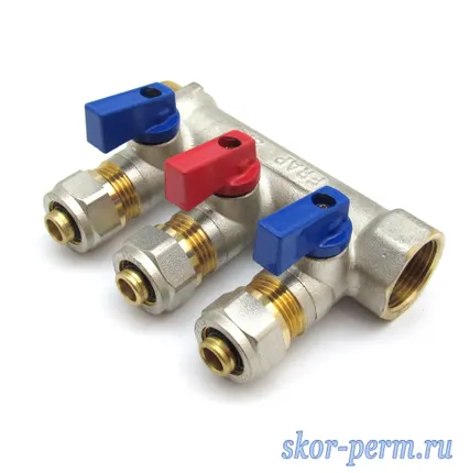 Фото №0 Коллектор с кранами 3/4&quot;х16 под металлопластик 3 выхода