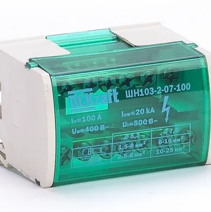 Фото №0 Кросс-модуль ШН-103 на DIN-рейку 2х7 групп 100А DEKraft 32015DEK