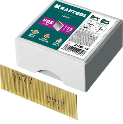 Фото №0 KRAFTOOL тип 23GA (P0.6) 15 мм, 10 000 шт, шпильки для нейлера (31786-15)